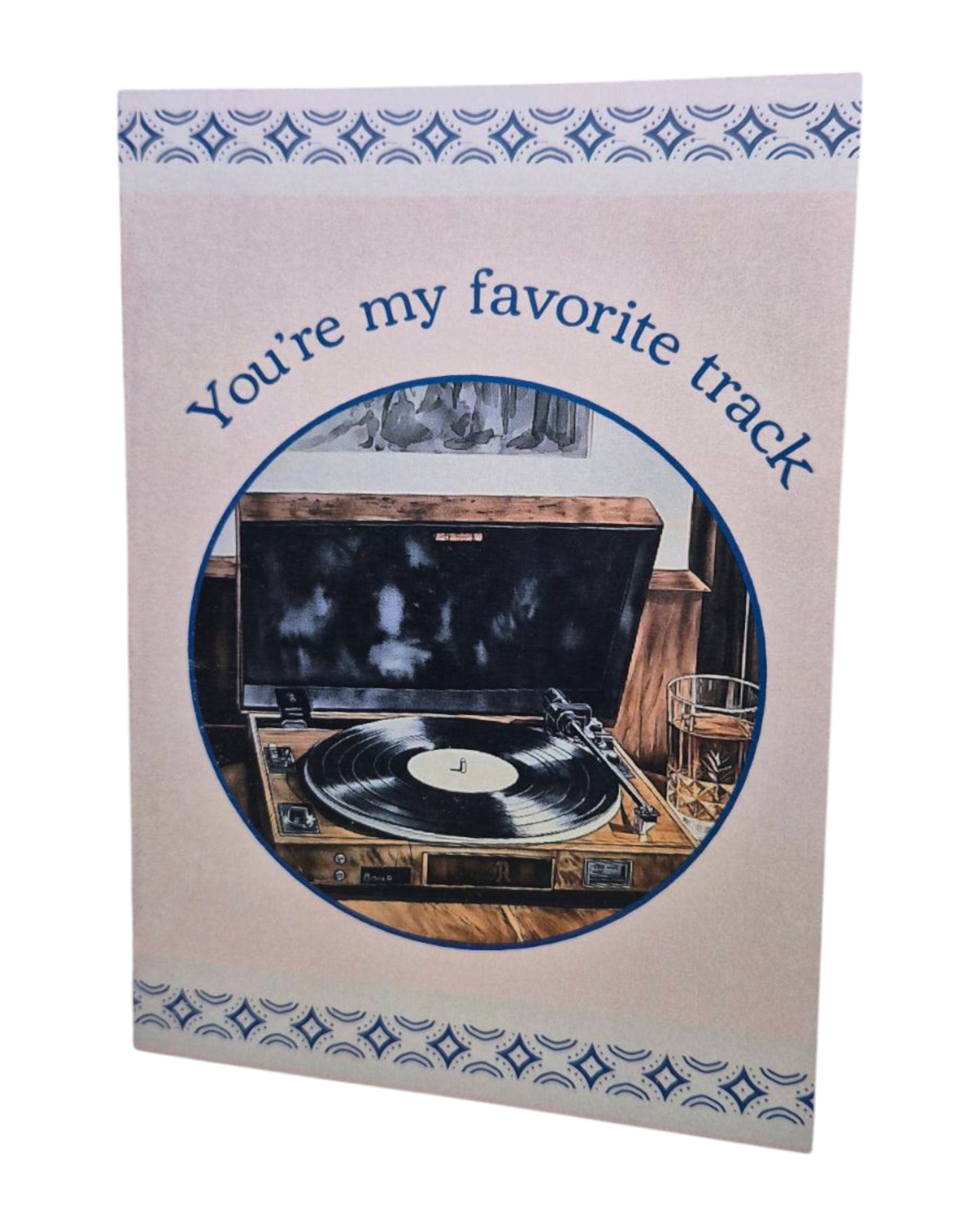 A nostalgic card featuring a clear illustration of a vintage record player. Cover celebrates the impact of words with a musical reference, opening to express appreciation for meaningful communication.
Quality A6 card (4.5" x 6.25") with matching envelope. Designed with high-contrast elements and clear, readable text.