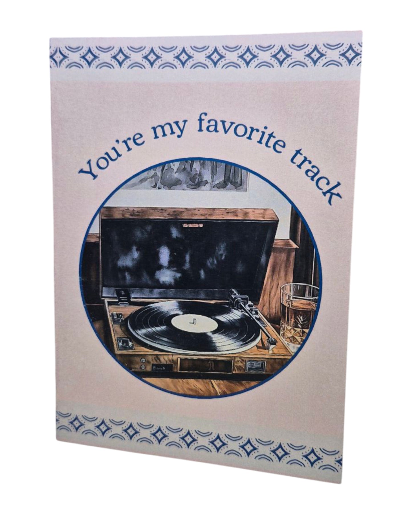 A nostalgic card featuring a clear illustration of a vintage record player. Cover celebrates the impact of words with a musical reference, opening to express appreciation for meaningful communication.

Quality A6 card (4.5" x 6.25") with matching envelope. Designed with high-contrast elements and clear, readable text.